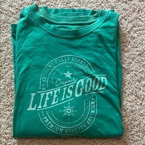 Life Is Good Green Long Sleeve Tee with Vintage Logo